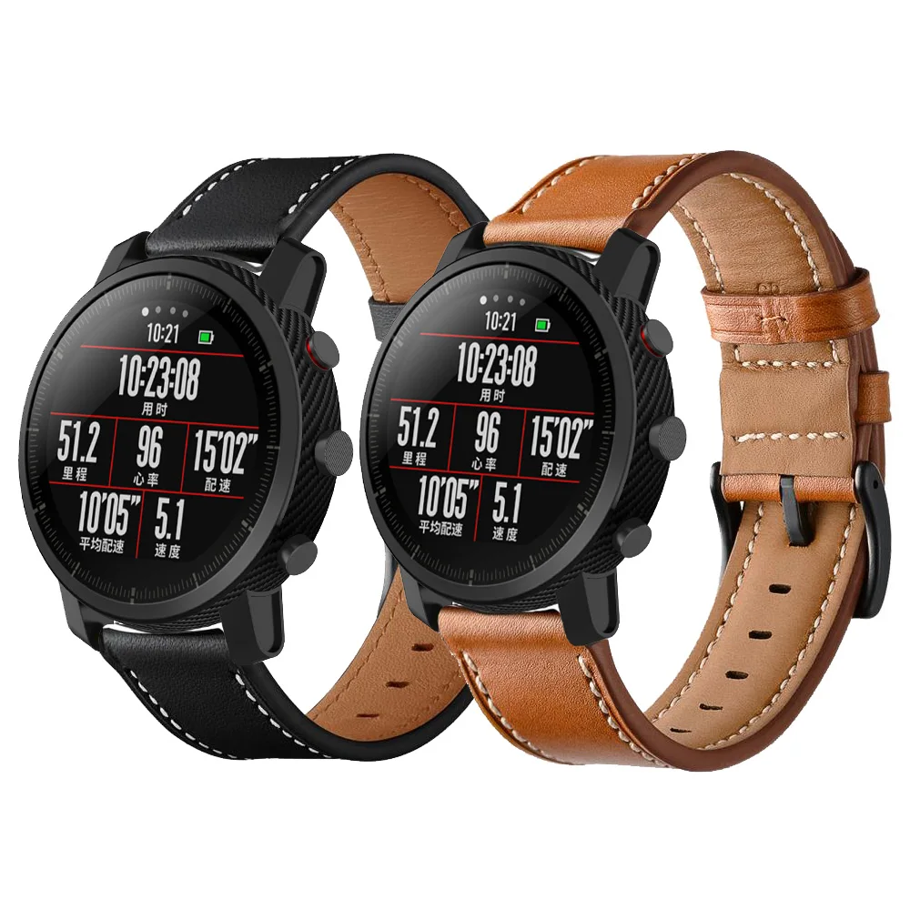 Ремешок из натуральной кожи для Xiaomi Huami Amazfit Stratos 3 2 2S pace GTR сменный Браслет