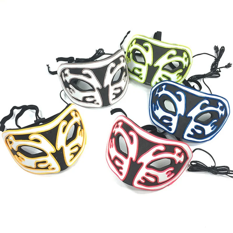 Halloween LED Light Up Mask Funny EL Wire Upper Half Face Mask Halloween Glowing Cosplay Masquerade Festival Party Props