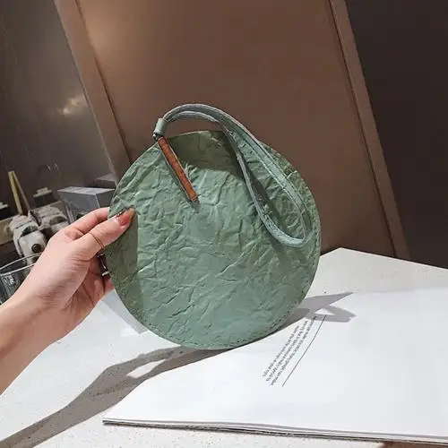 Горячая винтажная однотонная женская сумка из искусственной кожи, тонкая круглая форма, сумка-тоут для телефона, сумочка, кошелек - Цвет: Зеленый