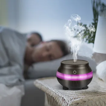 

USB Mini Wood Grain Air Humidifiers Aromatherapy Ultrasonic Humidifier Diffuser With Color Changing LED for Home #