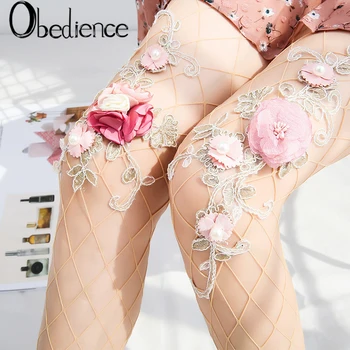 

Women's Fishnet Pantyhose in autumn and winter manual embroidery flowers sexy wind big, medium and small net socks pantyhose