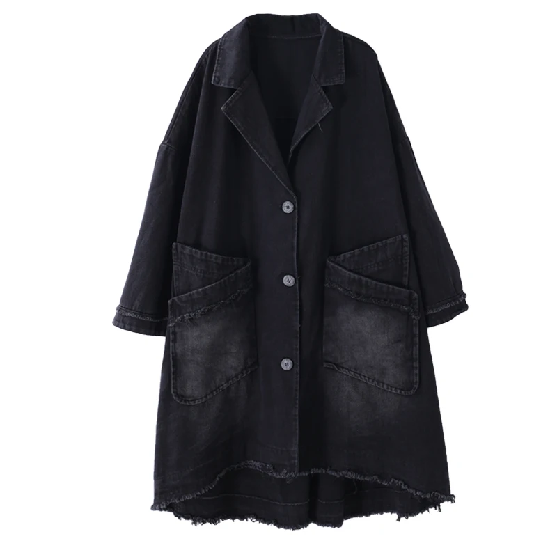 female new autumn and winter plus size Korean style retro personality outerwear do-old loose denim trench