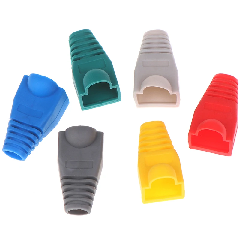 100 шт Смешанные Цвет RJ45 CAT5, CAT5e, CAT6 Ethernet сетевой кабель натяжения сапоги кабель разъем крышки