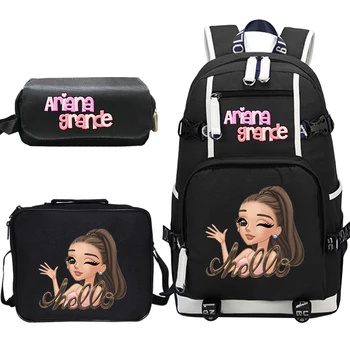 

3pcs/sets Ariana Grande School Backpacks Women Men School Bags Teenage Girls Boys Mochila Ariana Grande Travel Backpack Bookbag