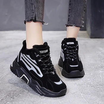 

2019 Shoes Winter Warm Platform sneakers Woman running shoes with Fur Snow Boots Plush Female Casual Sneakers Sport footwear
