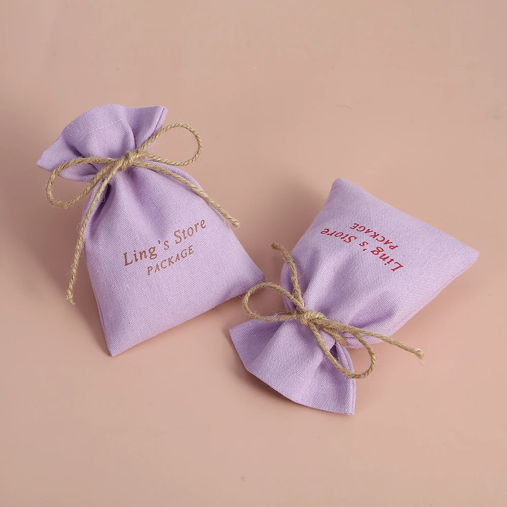 100pcs Custom logo Cotton Burlap Drawstring Bucket Jewelry Organizer Gift Bags Wedding Favors Candy Goodie Packing Storage Bags