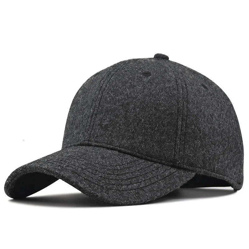 Зимние теплые фетровые шапки для папы, Мужская Шерстяная кепка большого размера плюс, бейсболка s 56-62 см 62-68 см - Цвет: wool felt dark grey