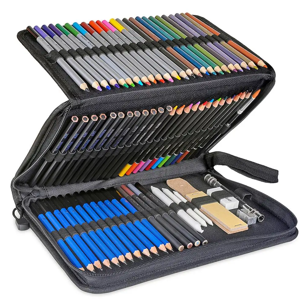 

72 Pieces Color Pencil Set Contain Watercolor Brush Eraser Sharpener Blending Stump for Sketch Charcoal Pastel Metallic Painting