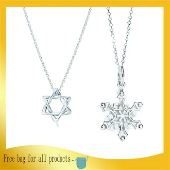 

1: 1 Original Model S925 Sterling Silver Necklaces For Women Snowflake Hexagon Necklaces Brand Jewelry Anniversary Gift