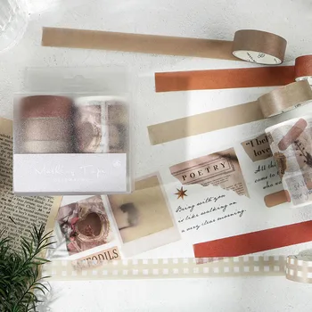 

5Pcs Kawaii Retro Tape Cute Solid Color Washi Tape Decor Masking Tapes For Kids Scrapbooking DIY Supplies Creative Stationery