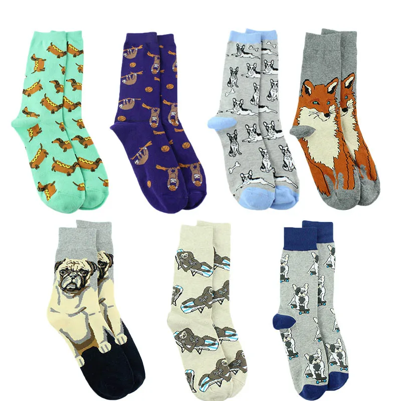 [COSPLACOOL] забавные носки с рисунками животных из мультфильмов; Милые мужские носки с Мопсом, обезьяной, собакой; креативные уличные носки для скейтборда; Skarpetki Crew Sokken