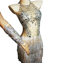 

Sparkly Rhinestones Sleeveless Club Dress Women Crystals Mesh Dresses Performance Birthday Celebrate Evening Party Dress