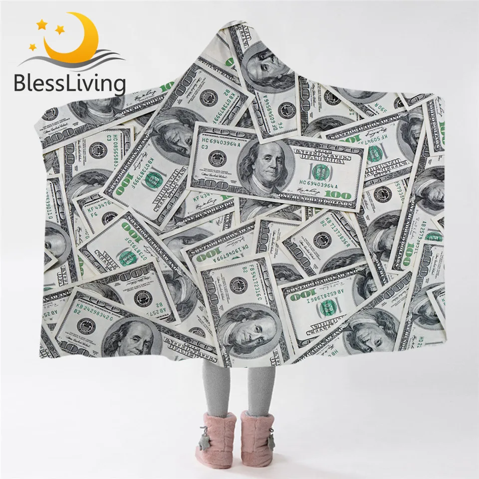 BlessLiving Money/одеяло с капюшоном принтом доллара микрофибра шерпа 3D современное