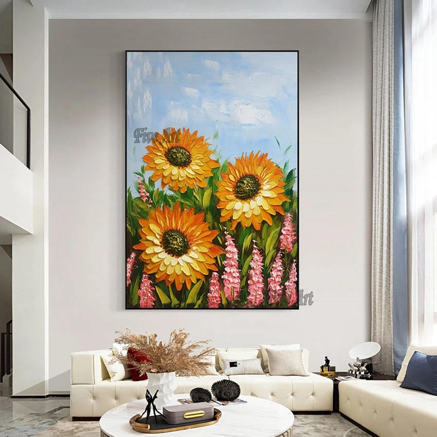 

Толстый нож без рамки, картина маслом подсолнуха, картина на стену для ресторана, украшение для дома, Прямая поставка, качественное художественное оформление