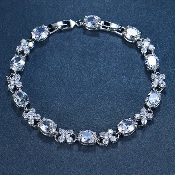 

T1006 Platinum Plated Ellipse Stone Length 9MM 5A NSCD stone Classical Tennis Bracelet For women luxury brand