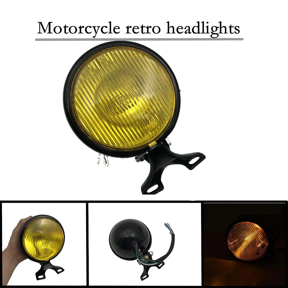 

Retro Round Motorcycle Headlight Universal 5 Inch 35W 12V Metal Moto HeadLight with Holder Halogen Bulbs for Suzuki