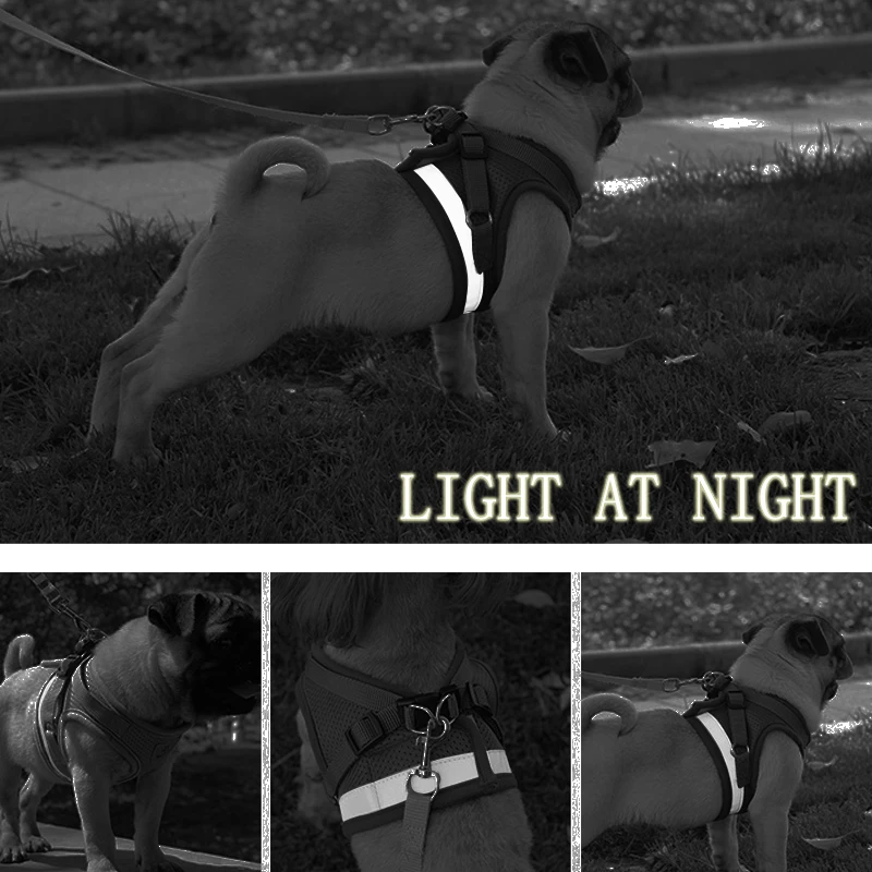

Reflective Dog Harness for Pets Chihuahua Pug Breathable Dogs Nylon Mesh Puppy Cat Harnesses Vest Walking Lead Leash sets