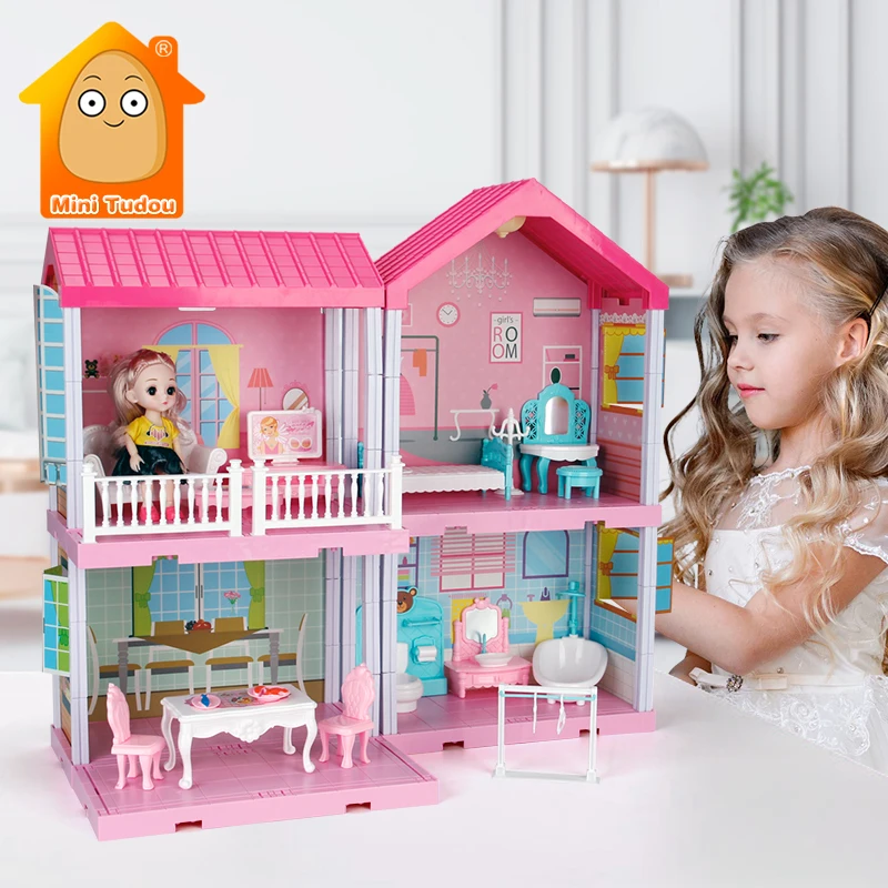 

DIY Big Size Doll Villa Handmade Assembled House Castle Construction Furniture Puzzle Dollhouse Kit Educational Toy For Girl
