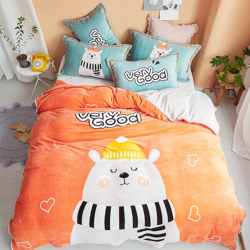 

Family of Four Thick Coral Fleece Winter Flannel Warm Bed Crystal Law Levin Velvet Dormitory Three-Piece Set