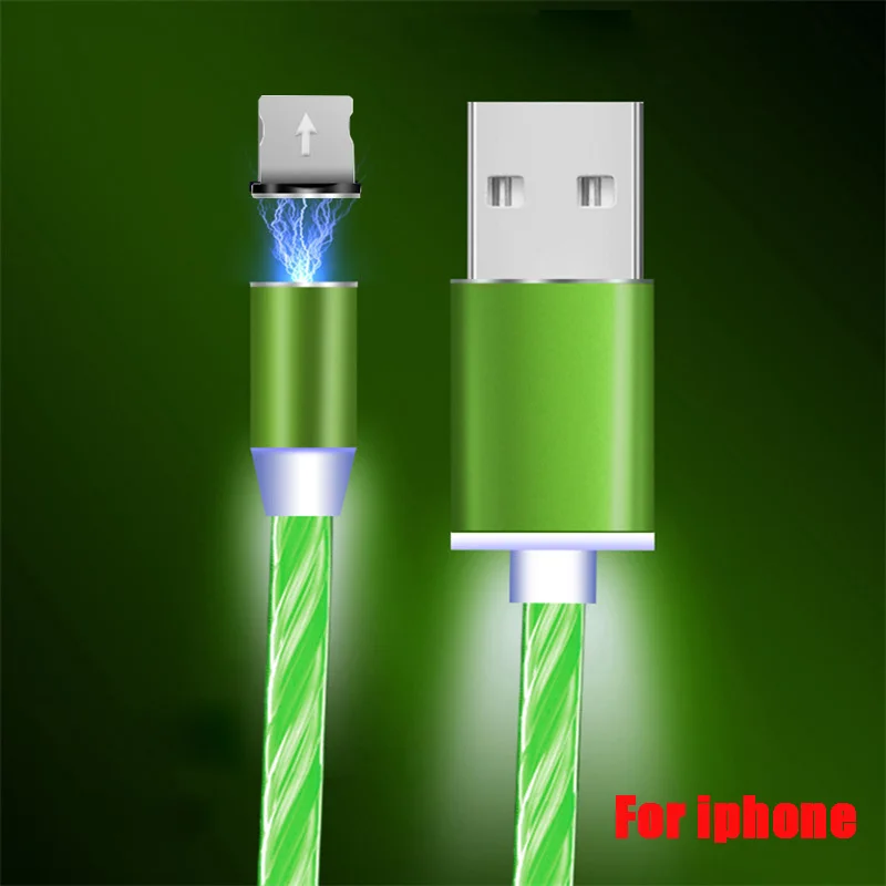 Популярный Магнитный плавный свет кабель Быстрая зарядка Магнит Micro usb type C кабель для samsung S9 S10 светодиодный провод шнур type-C зарядное устройство - Цвет: green  for iphone