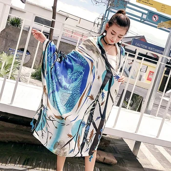 

Spring Autumn Scarf Shawl Women Tassel Printing Large Flower Luxury Shawl Scarf Seaside Holiday Sunscreen Hot Sale