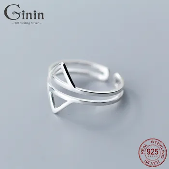 

GININ 925 Sterling Silver Ring Women's Fashionable Elegant Geometric Opening Double-Sided Triangle Ring Index Finger Jewelry