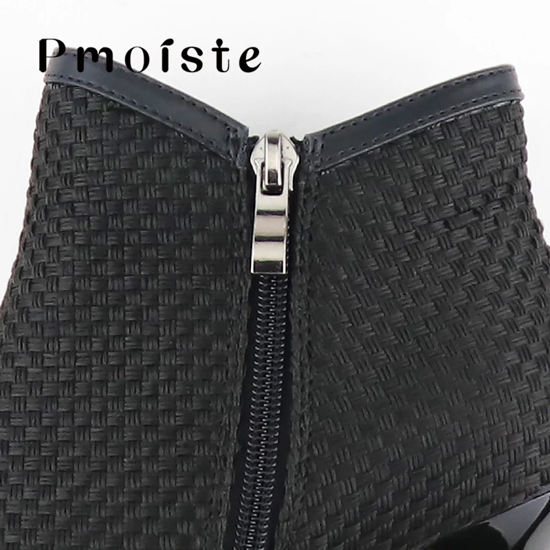 Women Ankle Boots 2021 New Fashion Woven Bow Ladies Shoes Thin High Heels Female Spring Autumn Zipper Blue Black Gray