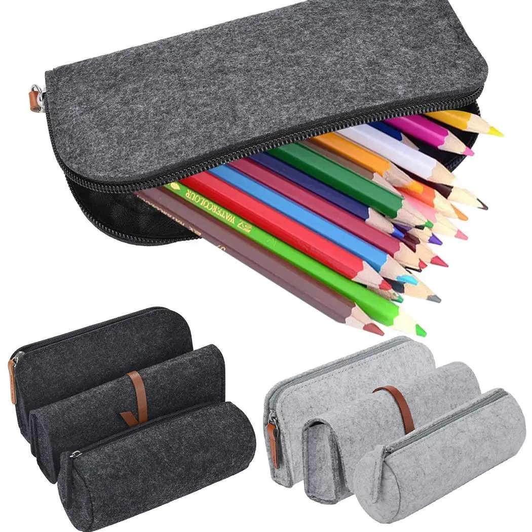 

Large Capacity Solid Students Felt Organize Pencil Pack of Pen Light gray, Dark gray Bag Zipper
