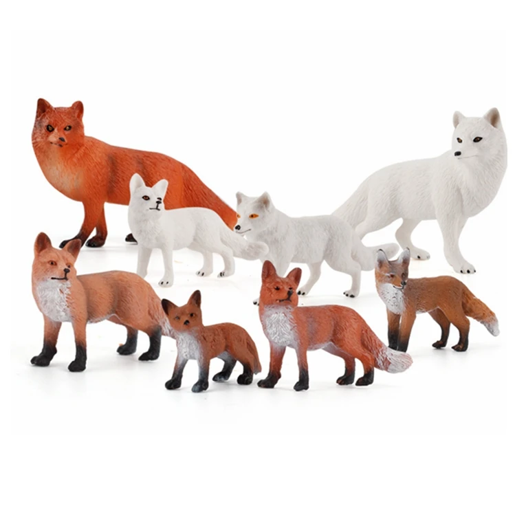 Fox Toy Figures Set Includes Arctic Fox & Red Foxes Figurines Cake Toppers 7 Foxes 