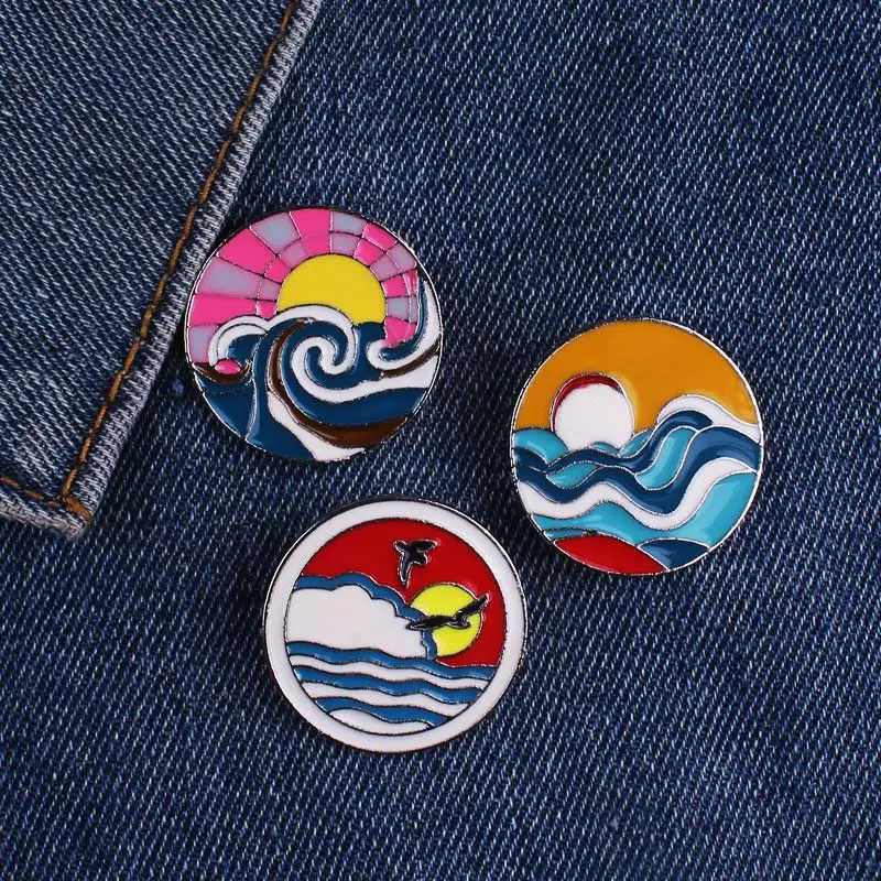 Круглые значки на одежду Sunset Surf аксессуары серия в японском стиле эмалированная