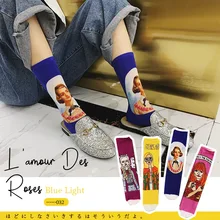 Носки с золотым шелкографическим рисунком, с красным ворсом, чистый хлопок, рисунок, цилиндрическая печать, носки для женщин, уличная одежда, носки