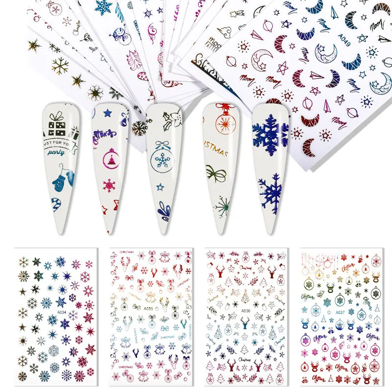 Рождественская серия наклеек для дизайна ногтей подарок Санта-Клаус Лось