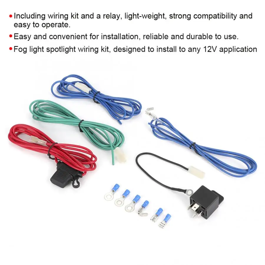 Universal 12V Fog Light Spotlight Wiring Kit + Relay Auto Modification Accessory car switch