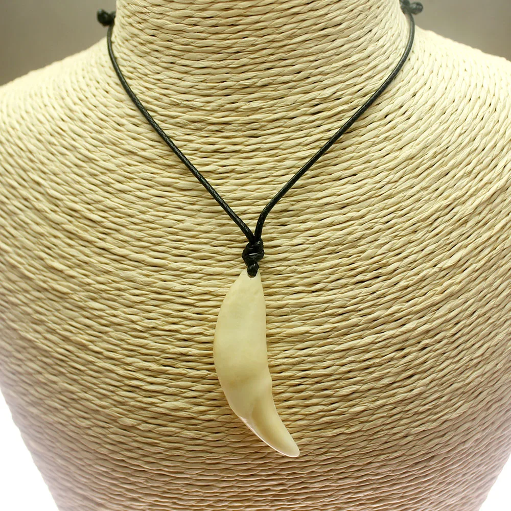 Real Natural Tooth Necklace Black Rope Choker Fashion Vintage Necklace Adjustable Length