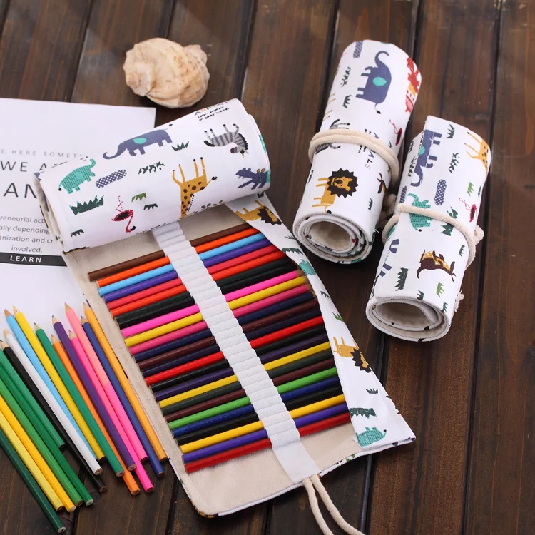 

South Korea Animal Paradise Pen Curtain Volume Pencil Case 36/48/72 Large-Volume Students Curly Painting Pen Canvas Pen Bag