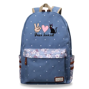 

Peace Love Cats Print Backpack Mochila Feminina Fashion Design High Quality Bagpack Back To School Bags Teenager Travel Backbag