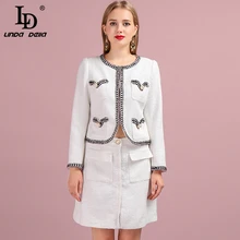 LD LINDA DELLA Fashion Autumn Tweed Sets Women's Long Sleeve Button Coats And Casual White Short Skirt Ladies Two Pieces Set LD LINDA DELLA Fashion Autumn Tweed Sets Women's Long Sleeve Button Coats And Casual White Short Skirt Ladies Two Pieces Set