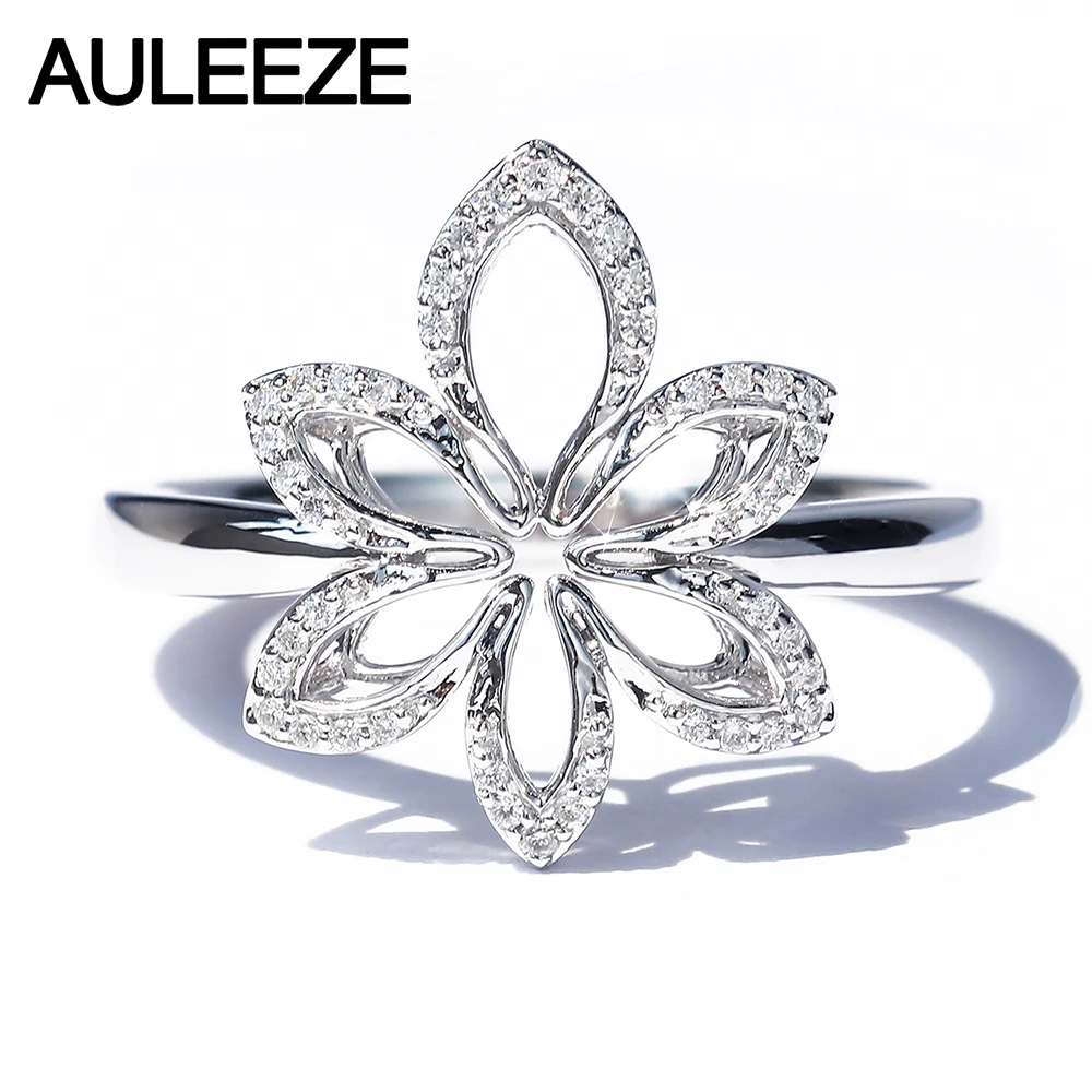 AULEEZE 18K из белого золота с бриллиантами кольцом, Изысканый цветок, Офисные женские туфли AU750 Кольцо C настоящим бриллиантом