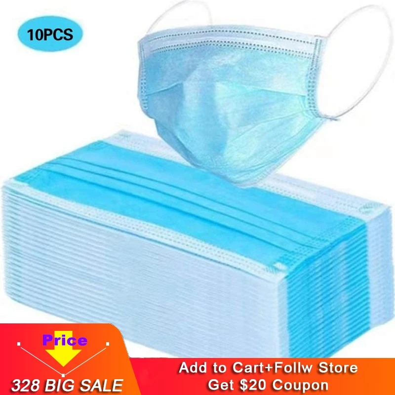 

Face Masks Surgical Disposable 10pcs For Stylist Thick 3-layer Just Breathable Earloop Antiviral Comfortable Medical Sanitary