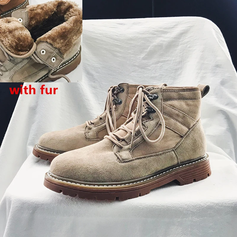 beige fur Men Ankle boots Men's plush warm Fashion Snow Boots Shoes Winter Sneakers lace up Men Shoes Winter Boots Black Blue Footwear a4 - Color: beige fur