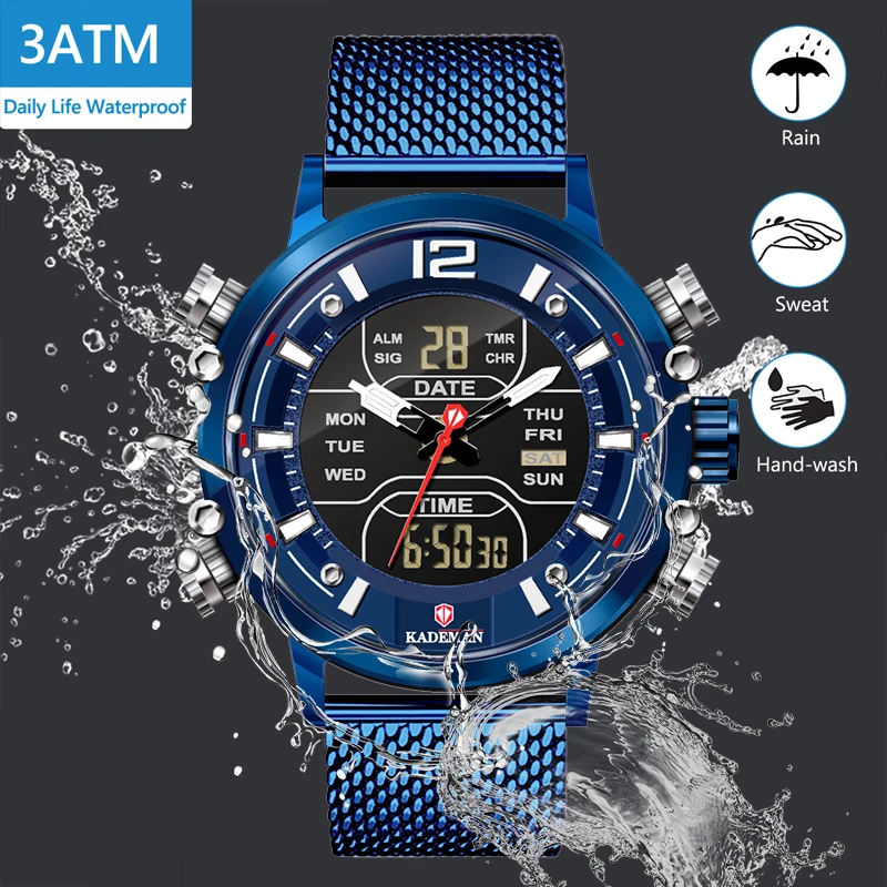 

KADEMAN Top Brand Luxury Watch Men Sports Watches LED Digital Watch Back Light Military Quartz Wristwatches Relogio Masculino