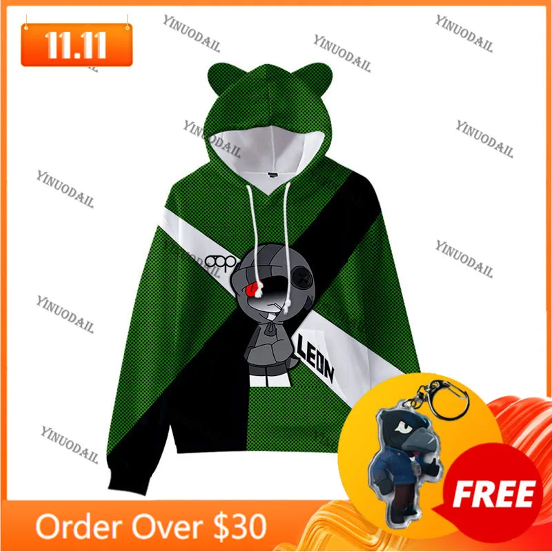 

Cartoon Sally WEREWOLF Shark Leon Cute Cat Ear Kids Hoodie Boys Girls Jacket Tops Teen Shoot Game Shooting Star 3D Sweatshirt