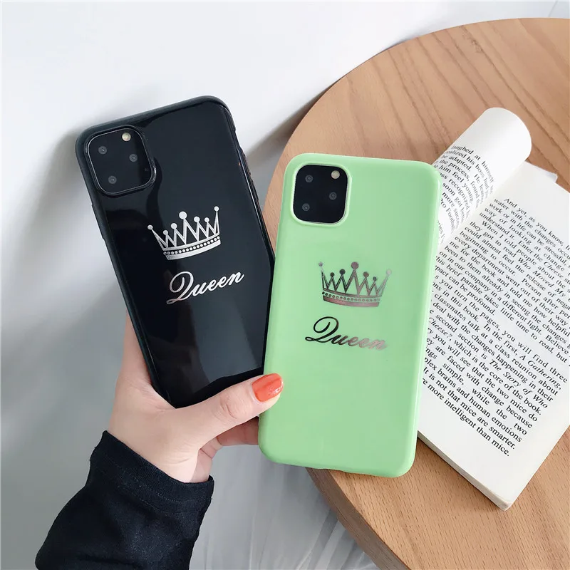 Король queen ручная роспись дизайн для iPhone11Pro Макс XR Xs макс 7 8plus 6 S плюс простые однотонные Цвет мягкий силиконовый симпатичный чехол Крышка