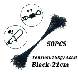 Enhanced Fishing Line: Durable Steel Wire Leader with Swivel and Double-Lock Snap - 20/50Pcs Set (50Pc 21cm 32lb Black)