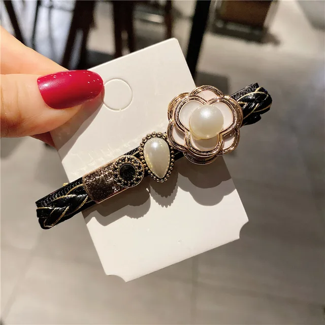 Adult Women Camellia Pearl Barrettes Hairpins Hair Clips Fashion Korean Lady Girl Head Wear Accessories-AS-W20 Light Blue