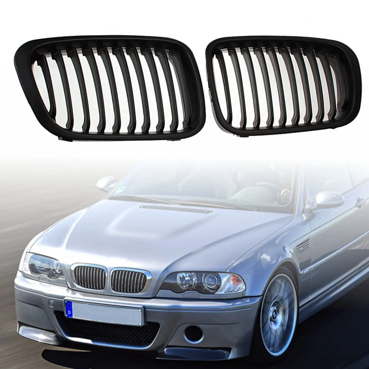 

Car Front Grilles for B-MW 1998-2001 E46 318I 320I 325I 330I Racing Grill Kidney Double Slat Matte Black New Replacement