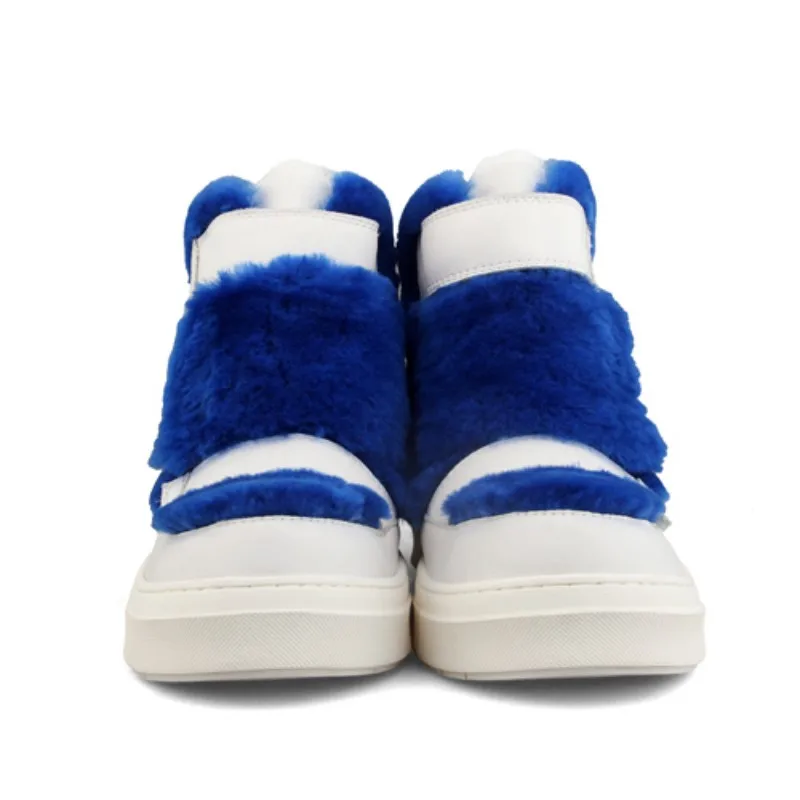 Новинка; модные зимние мужские кожаные ботинки с мехом в стиле пэчворк; повседневные теплые ботинки унисекс в Корейском стиле с круглым носком и толстой подошвой размера плюс - Цвет: blue