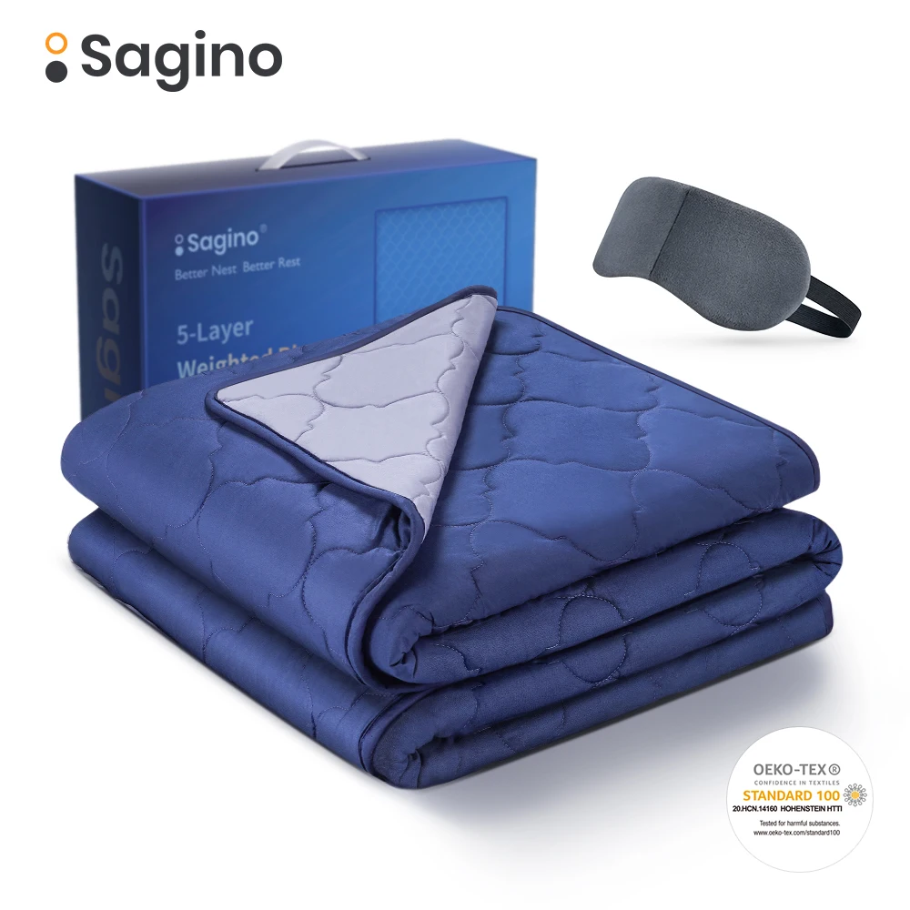 Sagino Weighted Blanket Reduce Stress Anxiety Quilt Promote Deep Sleeping 100% Certified Cooling Cotton 5-Layers Blankets