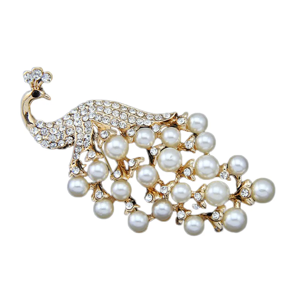 New Fashion Jewelry Peacock Brooch White Imitation Pearl Woman Brooch Drop Shipping