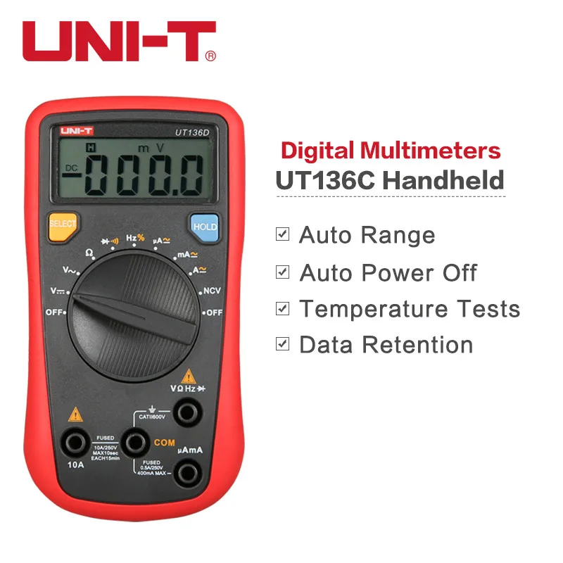 

UNI-T UT136C Digital Multimeter Auto Range Tester AC DC Voltage Current Ohm Diode Hz Temperature of test diode multimeter